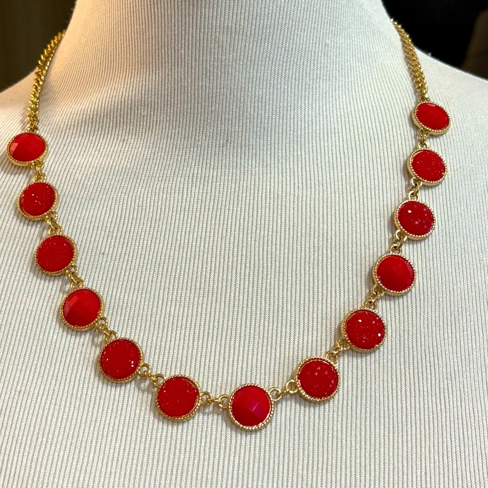 Vintage Carolee Red Resin & Gold-Tone Statement Necklace – 23” Adjustable